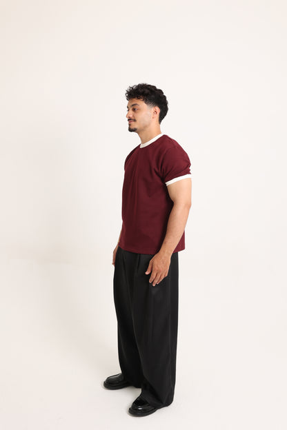 Ringer Tee Burgundy x White