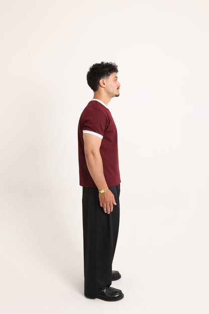 Ringer Tee Burgundy x White