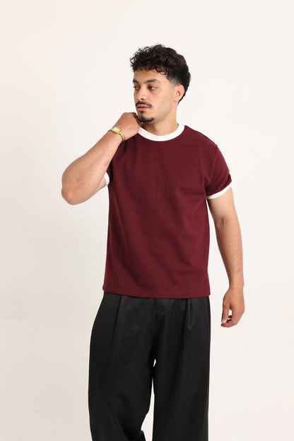 Ringer Tee Burgundy x White