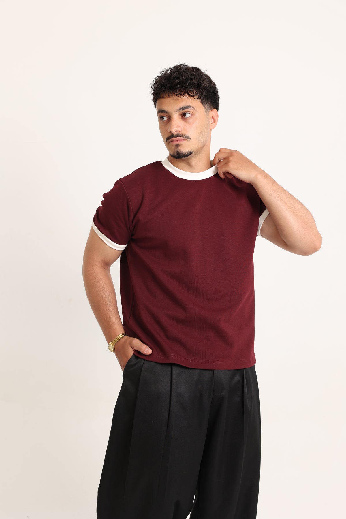 Ringer Tee Burgundy x White