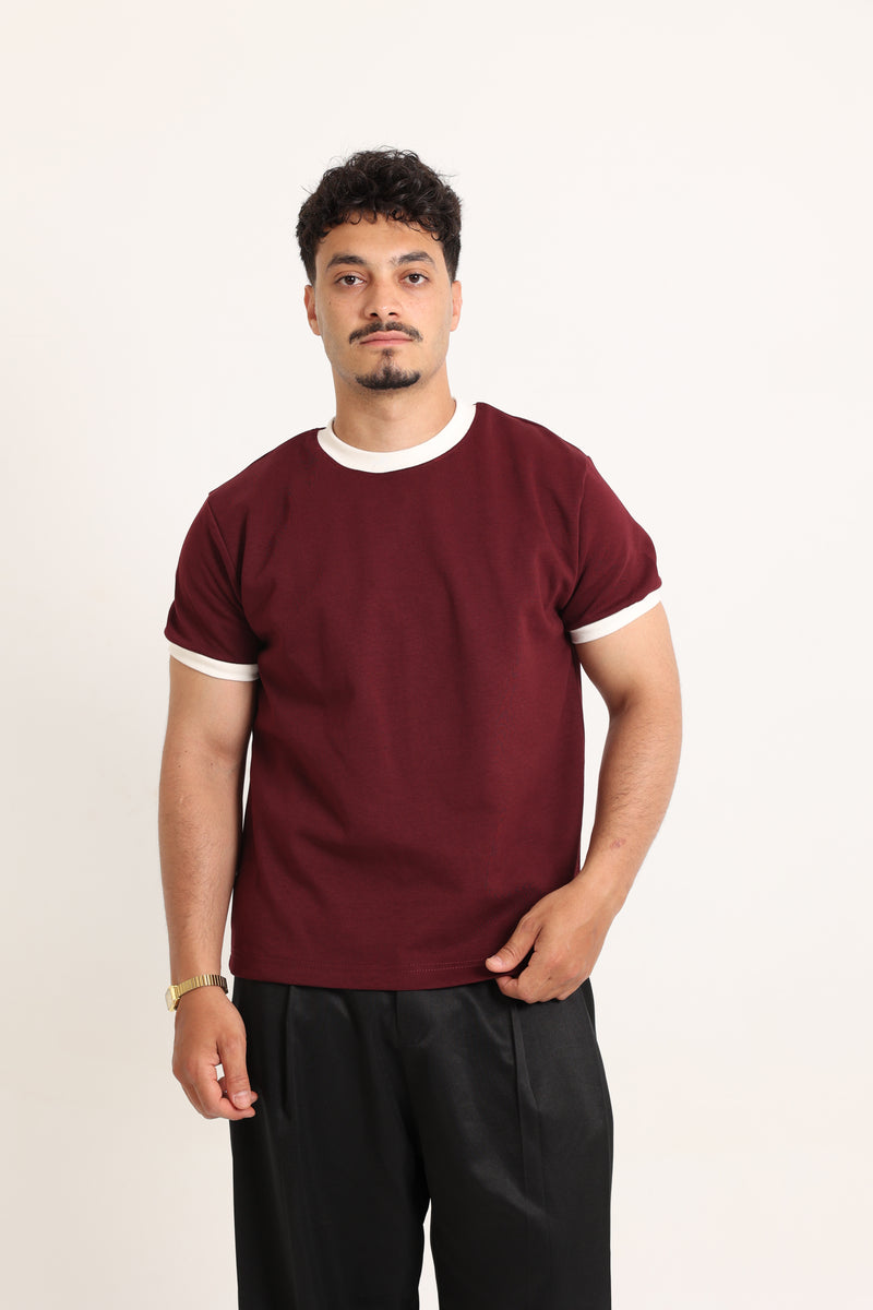 Ringer Tee Burgundy x White