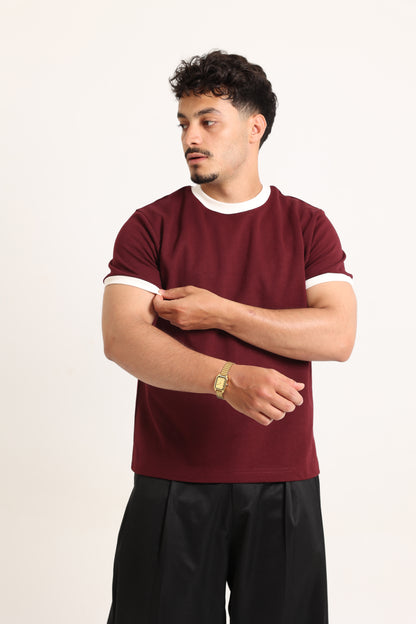 Ringer Tee Burgundy x White
