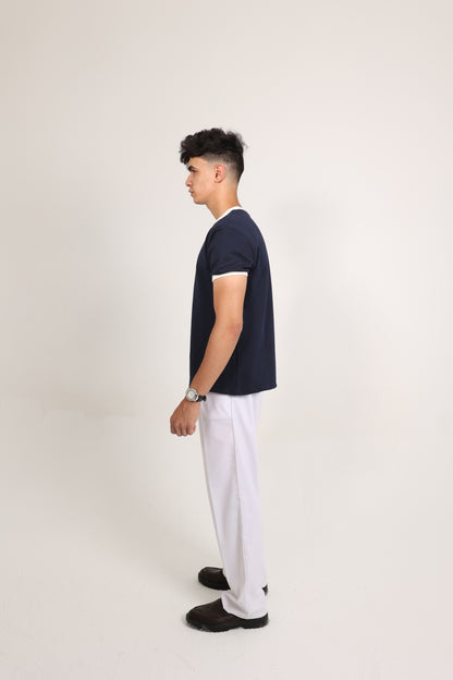 Ringer Tee Navy x White