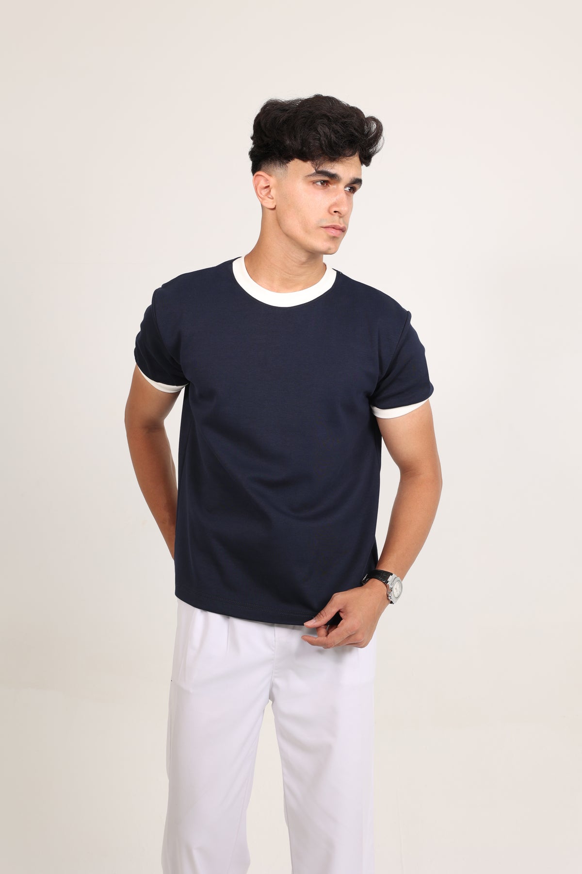 Ringer Tee Navy x White