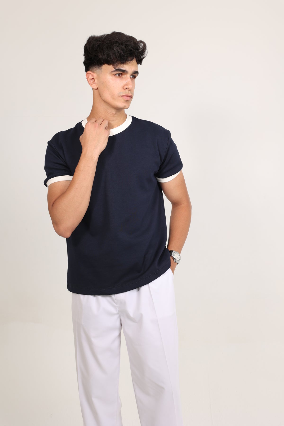 Ringer Tee Navy x White