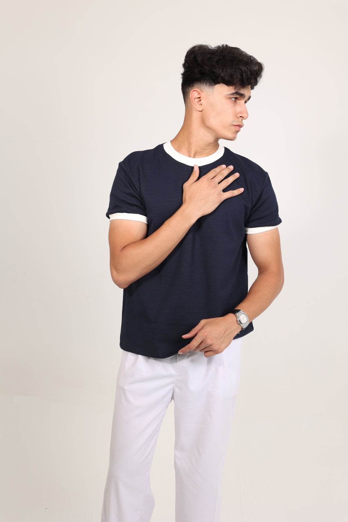 Ringer Tee Navy x White