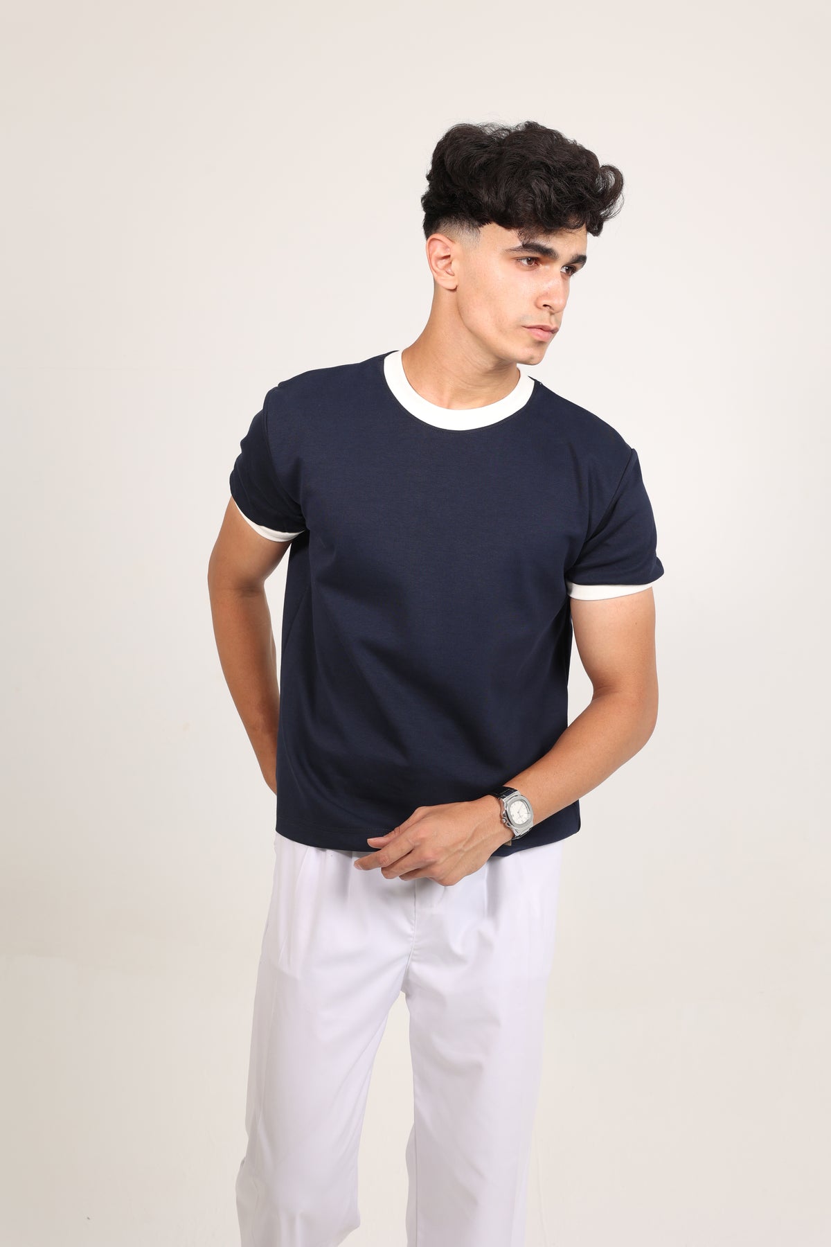 Ringer Tee Navy x White