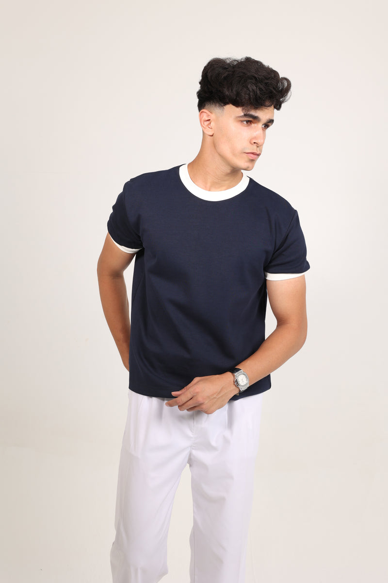Ringer Tee Navy x White
