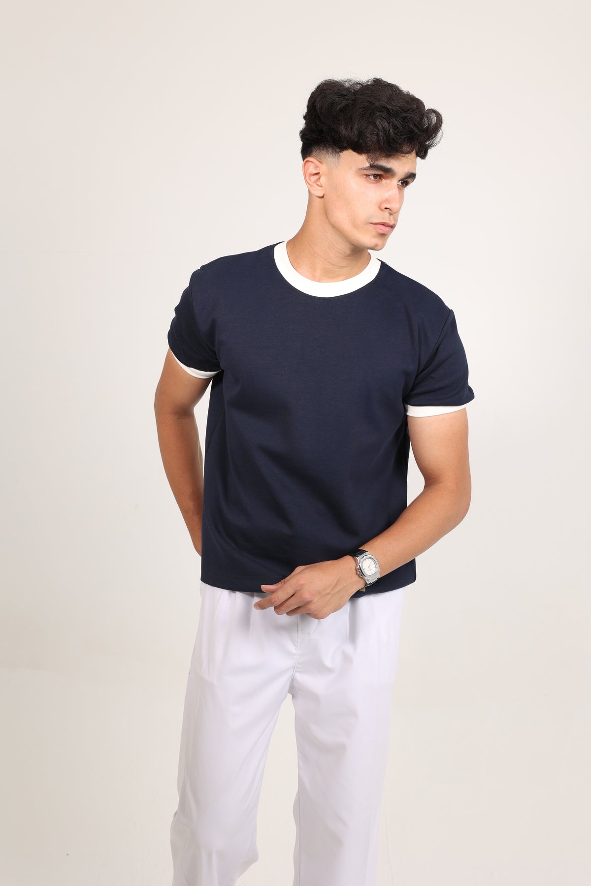 Ringer Tee Navy x White