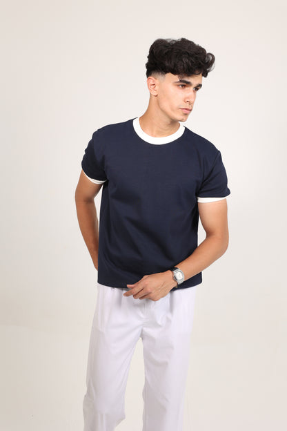 Ringer Tee Navy x White