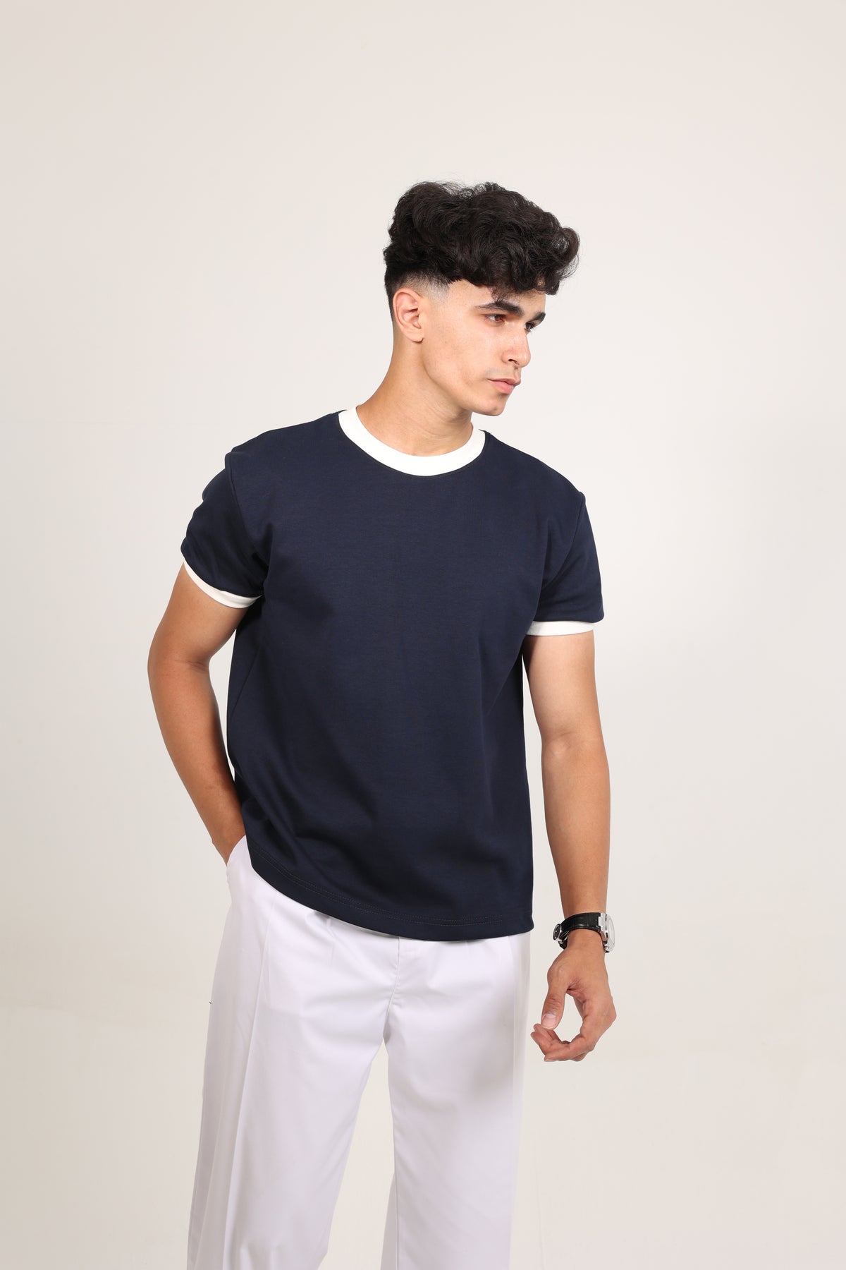 Ringer Tee Navy x White