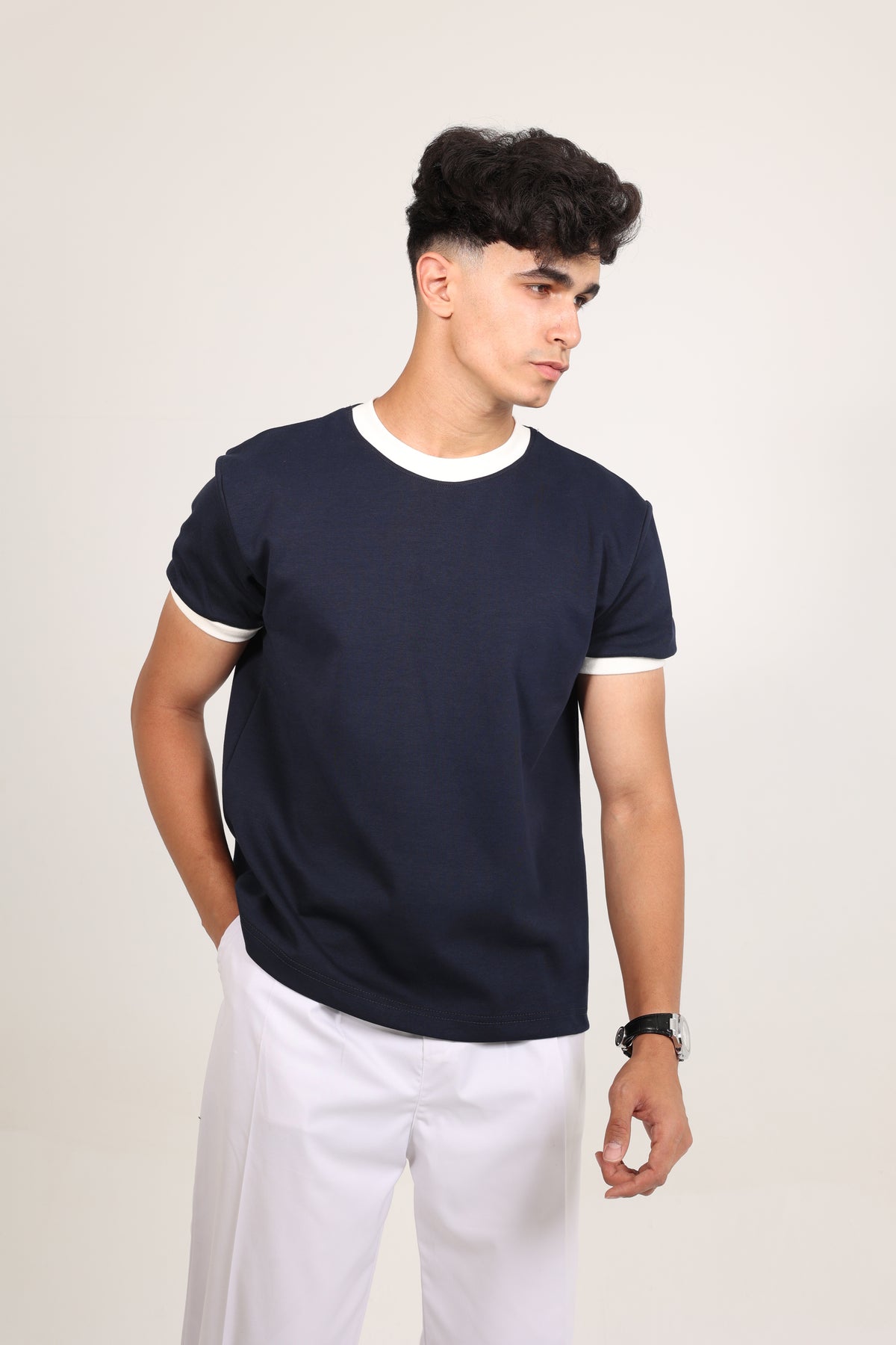 Ringer Tee Navy x White
