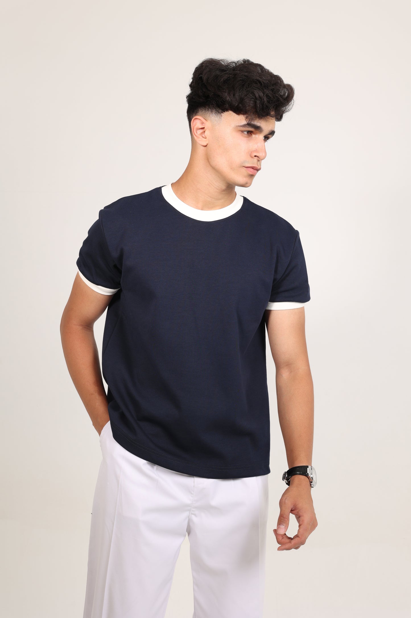 Ringer Tee Navy x White